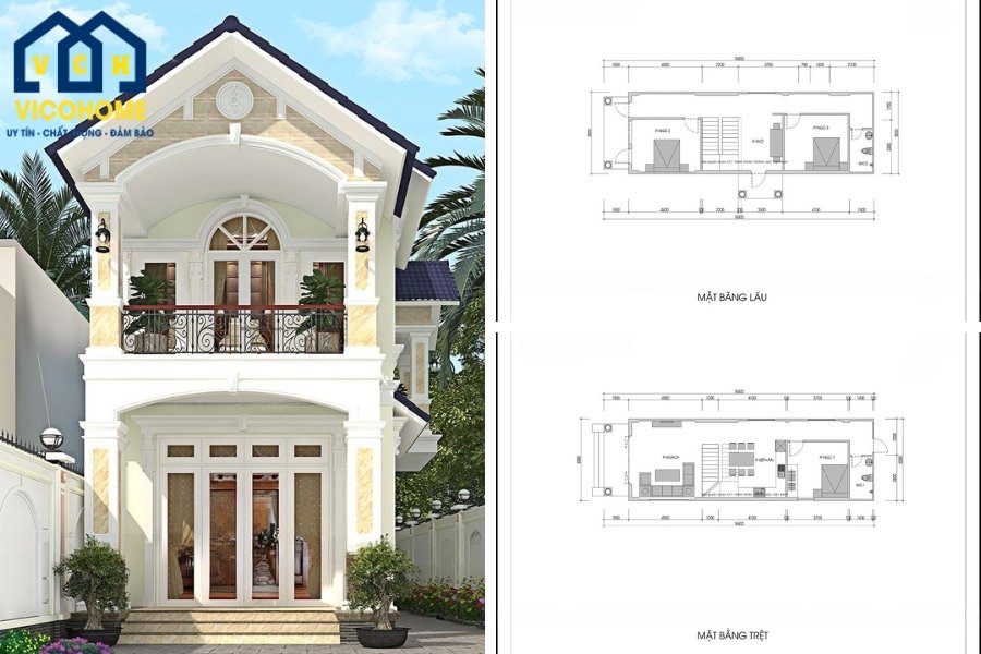 Nhà 2 tầng mái Thái 3 phòng ngủ 7x15m